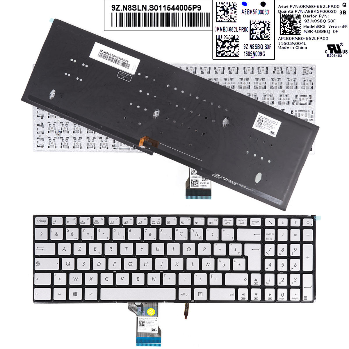 Picture of New Replacement Laptop Keyboard For  Asus ZenBook Pro UX501 UX501J  QX501 Q552 Q503 SILVER（Backlit,Without FRAME,For Win8） FR Layout